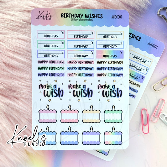 Birthday Wishes Pastel Planner Sticker Sheet