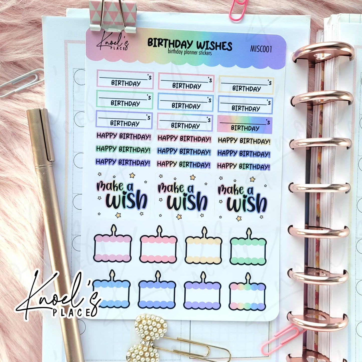Birthday Wishes Pastel Planner Sticker Sheet
