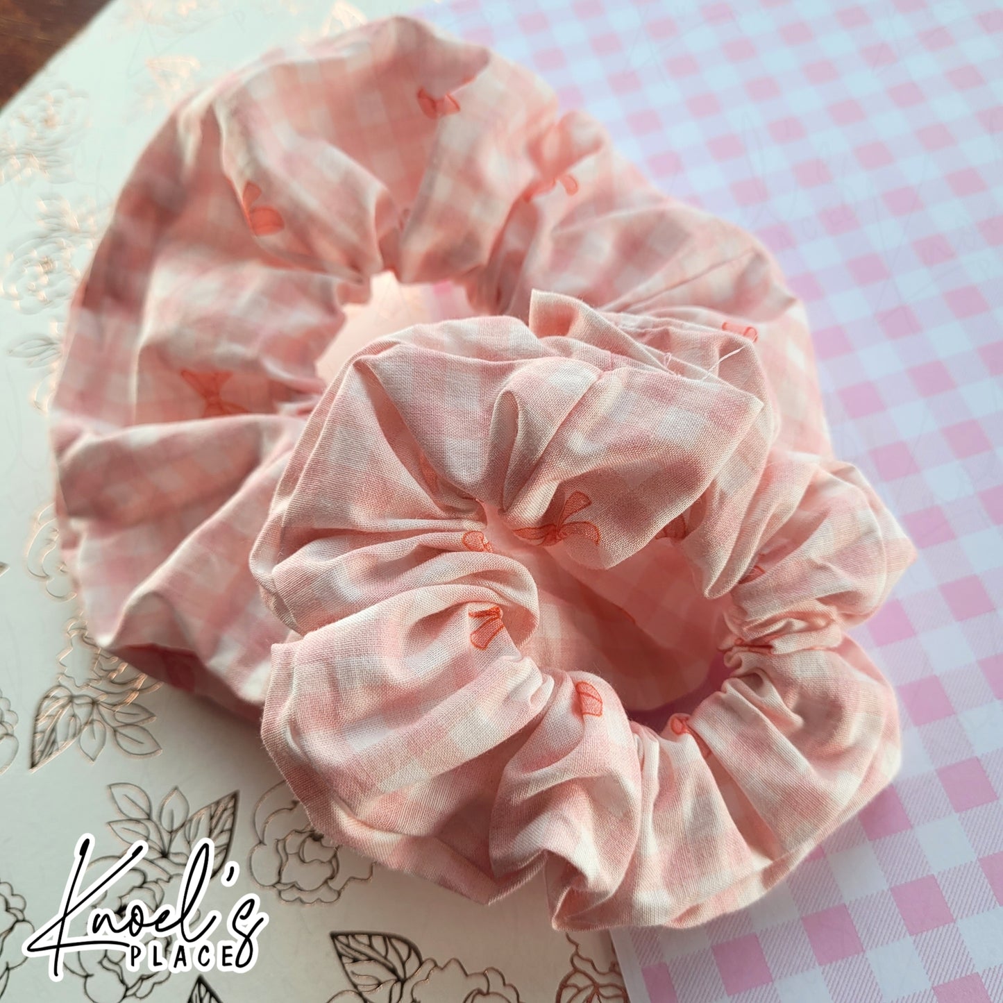 LILY | Pink Coquette Gingham Bow Handmade Cotton Scrunchies