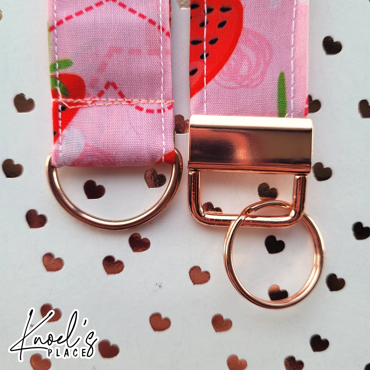 Strawberry Splash | Handmade Wristlet Keychain Accessory | Stylish Wrist Strap for Keys or Purse