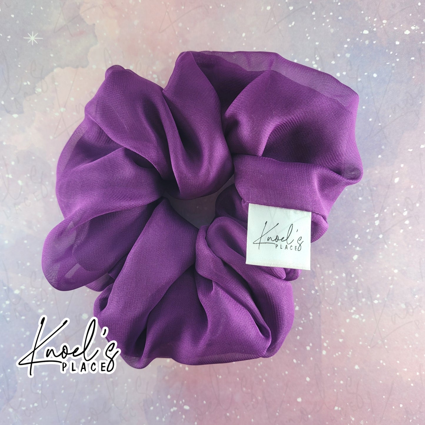 Amethyst Purple Handmade Scrunchies | Double-Layer Satin & Chiffon Oversized or Single Layer Satin Hair Ties | Luxury Hair Accessory