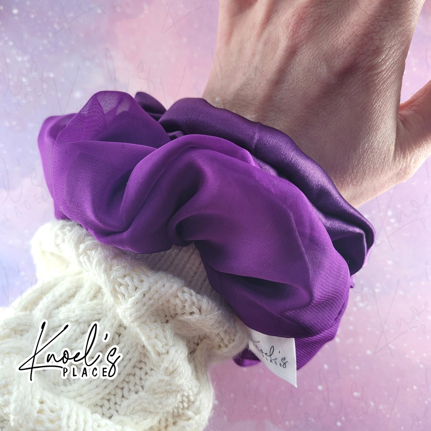 Amethyst Purple Handmade Scrunchies | Double-Layer Satin & Chiffon Oversized or Single Layer Satin Hair Ties | Luxury Hair Accessory