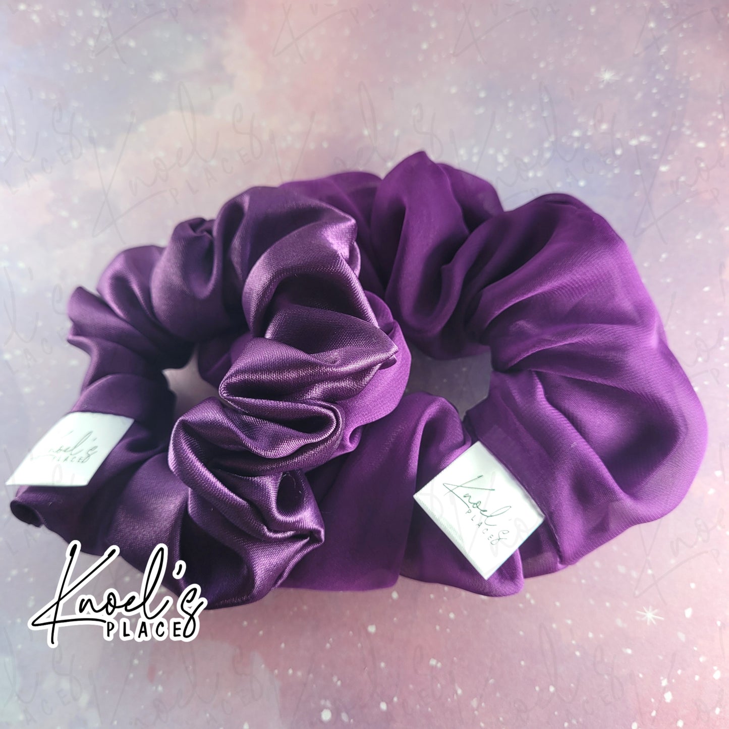 Amethyst Purple Handmade Scrunchies | Double-Layer Satin & Chiffon Oversized or Single Layer Satin Hair Ties | Luxury Hair Accessory