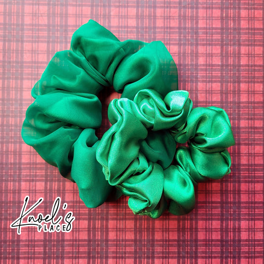 Emerald Green Handmade Scrunchies | Double-Layer Satin & Chiffon Oversized or Single Layer Satin Hair Ties