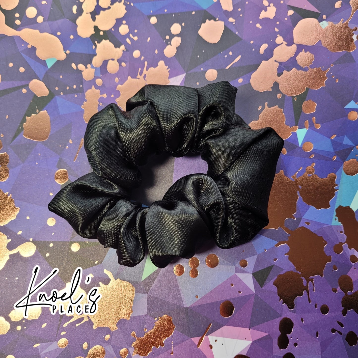 Obsidian Black Handmade Scrunchies | Double-Layer Satin & Chiffon Oversized or Single Layer Satin Hair Ties