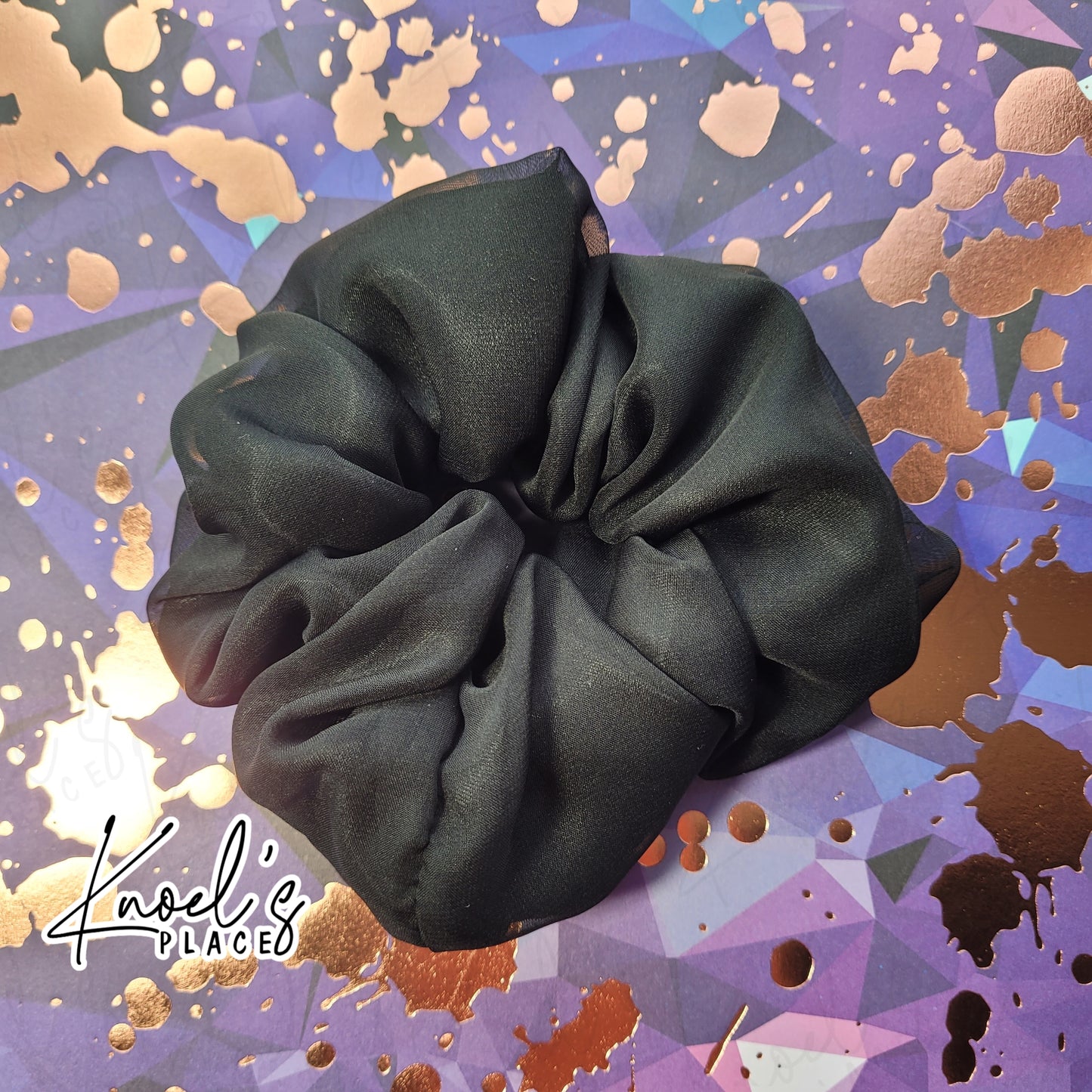 Obsidian Black Handmade Scrunchies | Double-Layer Satin & Chiffon Oversized or Single Layer Satin Hair Ties