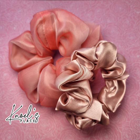 Rose Quartz Pink Handmade Scrunchies | Double-Layer Satin & Chiffon Oversized or Single Layer Satin Hair Ties