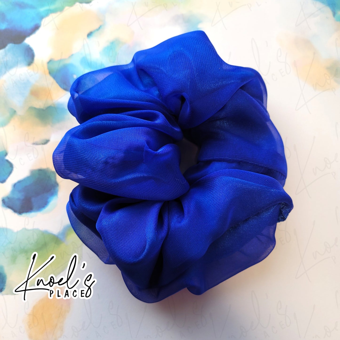 Sapphire Blue Handmade Scrunchies | Double-Layer Satin & Chiffon Oversized or Single Layer Satin Hair Ties