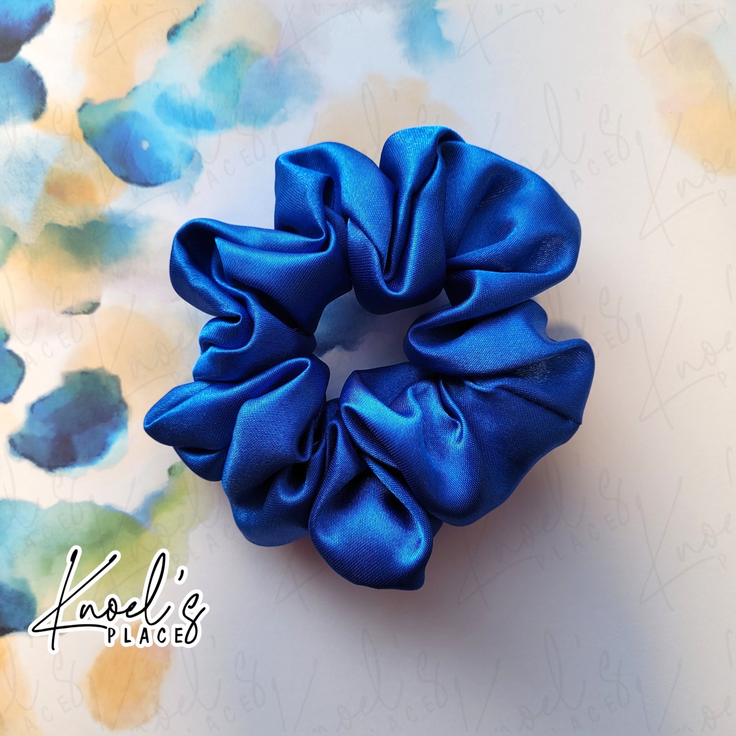 Sapphire Blue Handmade Scrunchies | Double-Layer Satin & Chiffon Oversized or Single Layer Satin Hair Ties