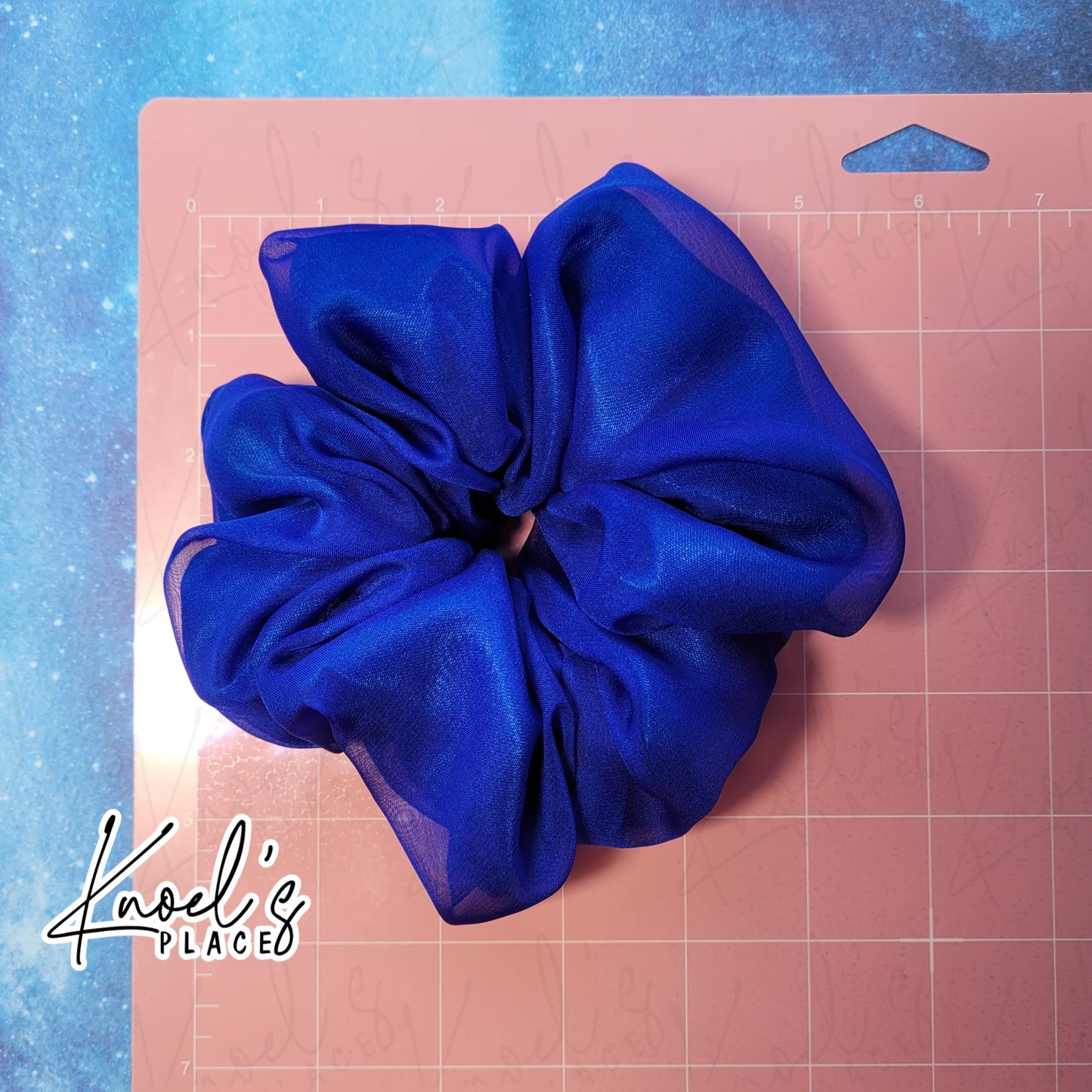 Sapphire Blue Handmade Scrunchies | Double-Layer Satin & Chiffon Oversized or Single Layer Satin Hair Ties
