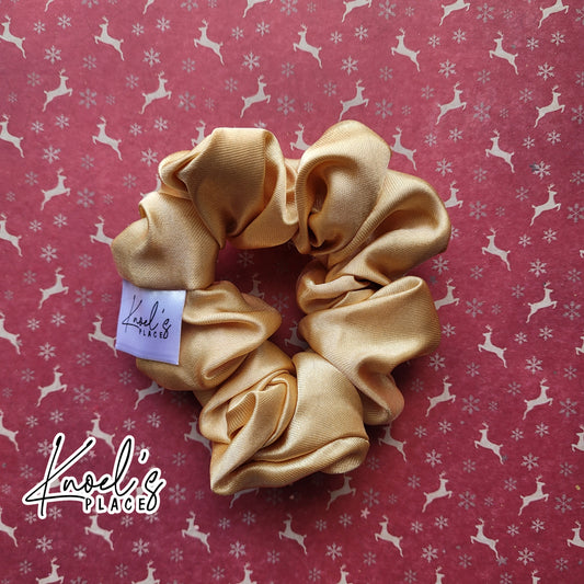 Auld Gold Handmade Scrunchies | Double-Layer Satin & Chiffon Oversized or Single Layer Satin Hair Ties