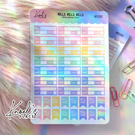 Bills, Bills, Bills | Pastel Sticker Sheet | Finance Planning Stickers