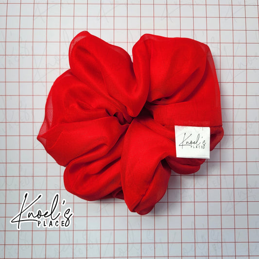 Candy Red Handmade Scrunchies | Double-Layer Satin & Chiffon Oversized or Single Layer Satin Hair Ties