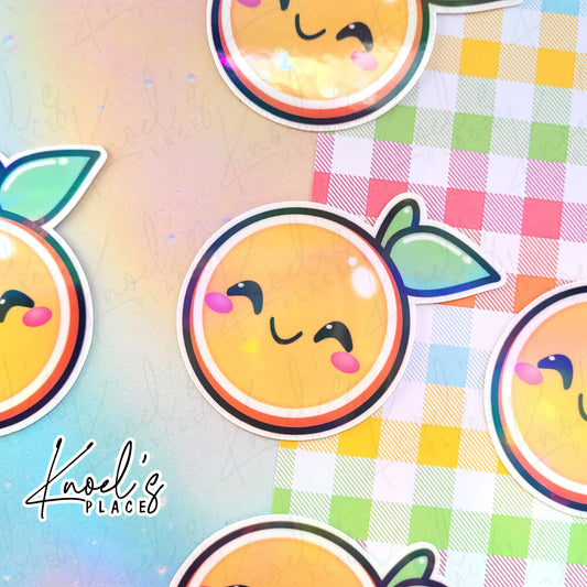 Clem Orange Holographic Vinyl Sticker Decal | Neon Picnic