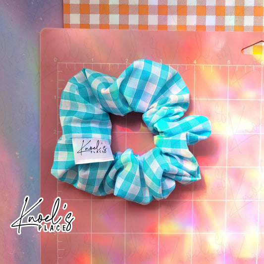 Cloud Soda (Blue) | Neon Picnic Gingham Handmade Cotton Scrunchie