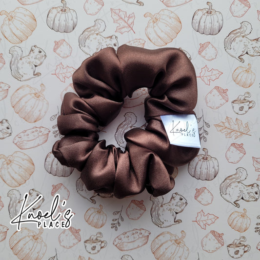 Cocoa Brown Handmade Scrunchies | Double-Layer Satin & Chiffon Oversized or Single Layer Satin Hair Ties