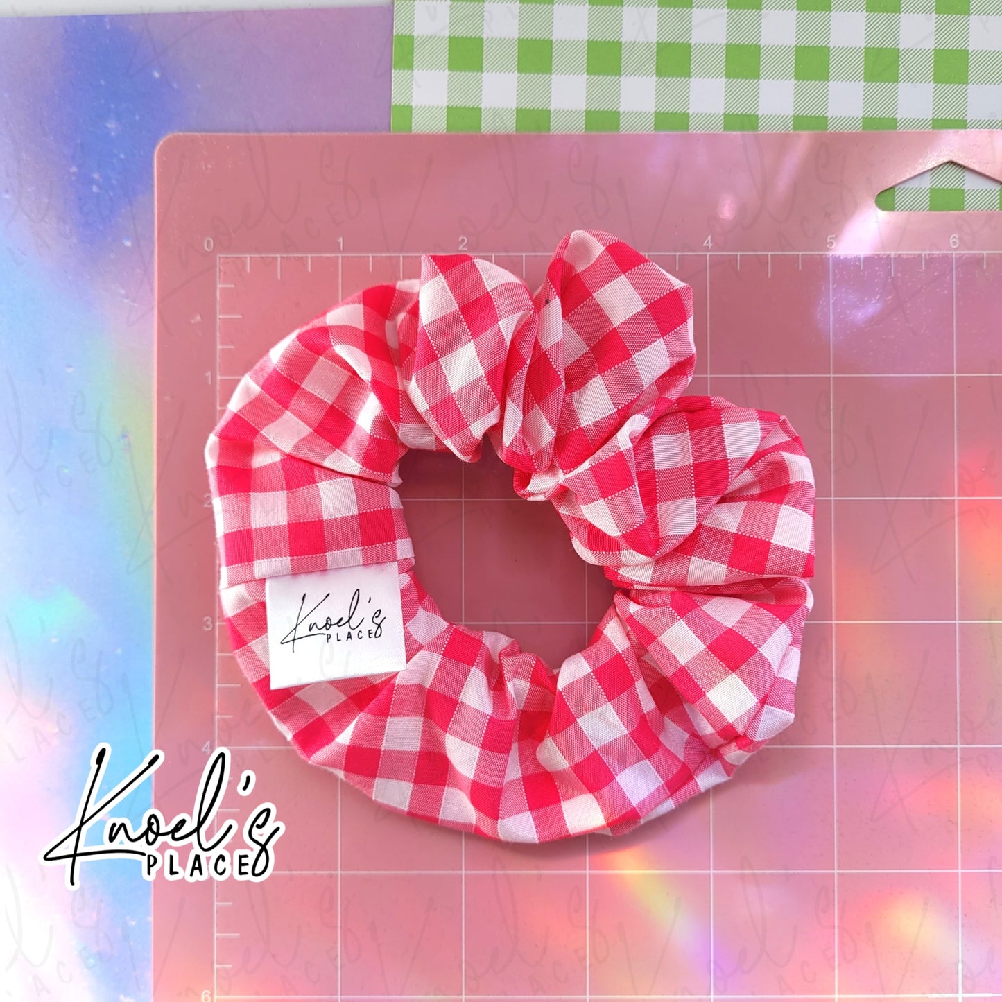 Fruit Punch (Pink) | Neon Picnic Gingham Handmade Cotton Scrunchie