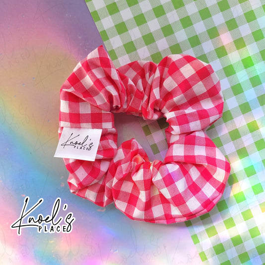Fruit Punch (Pink) | Neon Picnic Gingham Handmade Cotton Scrunchie
