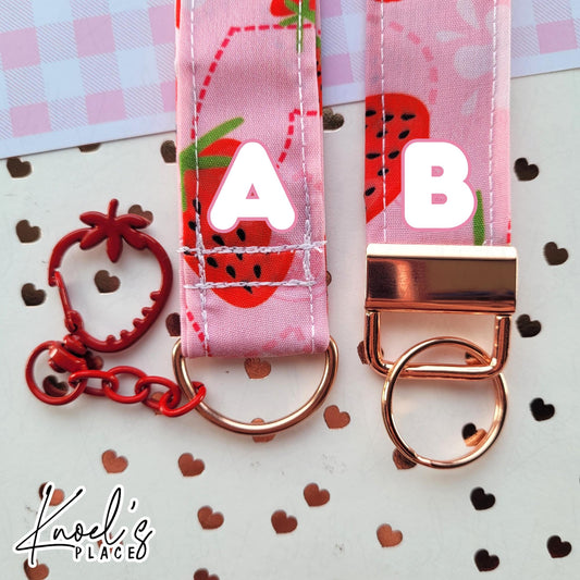 Strawberry Splash | Handmade Wristlet Keychain Accessory | Stylish Wrist Strap for Keys or Purse