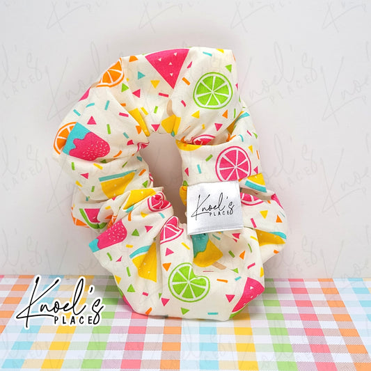 Ivory Neon Picnic Handmade Cotton Scrunchie