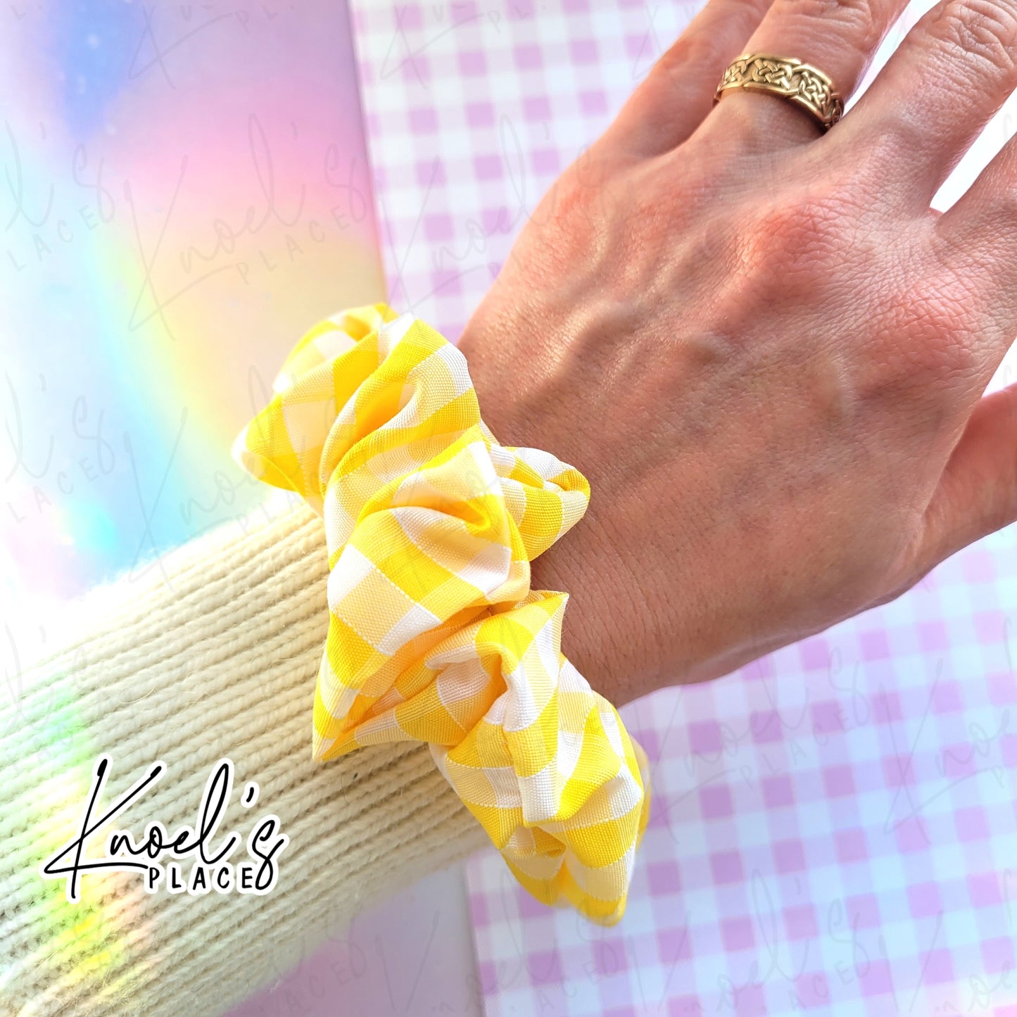 Lemon Curd (Yellow) | Neon Picnic Gingham Handmade Cotton Scrunchie