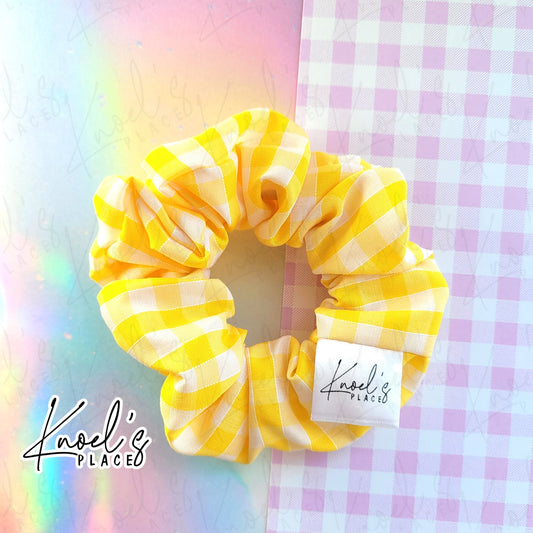 Lemon Curd (Yellow) | Neon Picnic Gingham Handmade Cotton Scrunchie