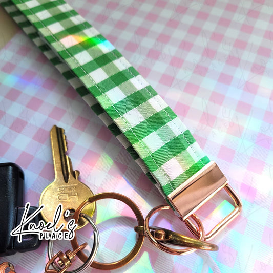 Key Lime Pie (Green) | Neon Picnic Gingham Wristlet Keychain
