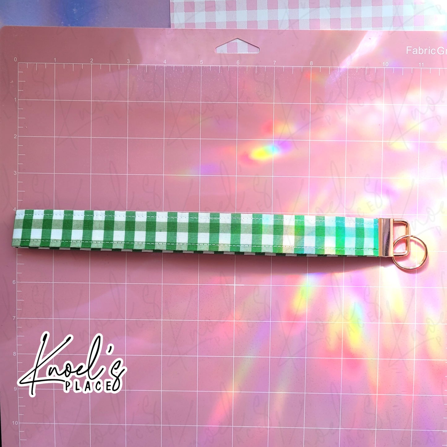 Key Lime Pie (Green) | Neon Picnic Gingham Wristlet Keychain