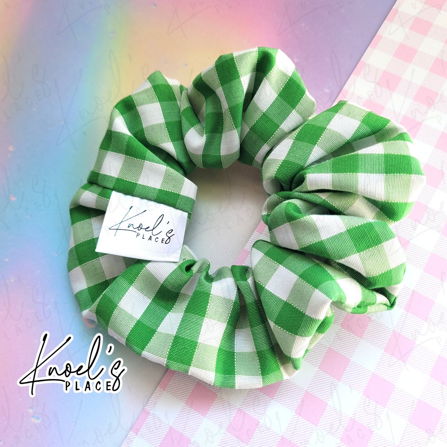 Key Lime Pie (Green) | Neon Picnic Gingham Handmade Cotton Scrunchie