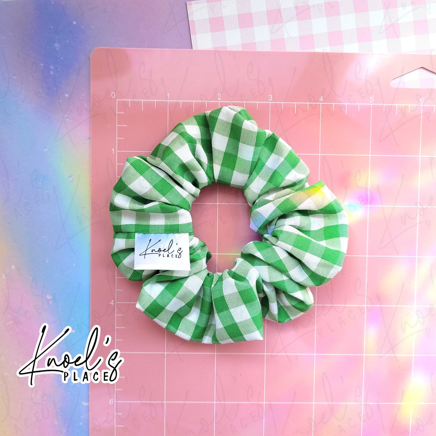 Key Lime Pie (Green) | Neon Picnic Gingham Handmade Cotton Scrunchie
