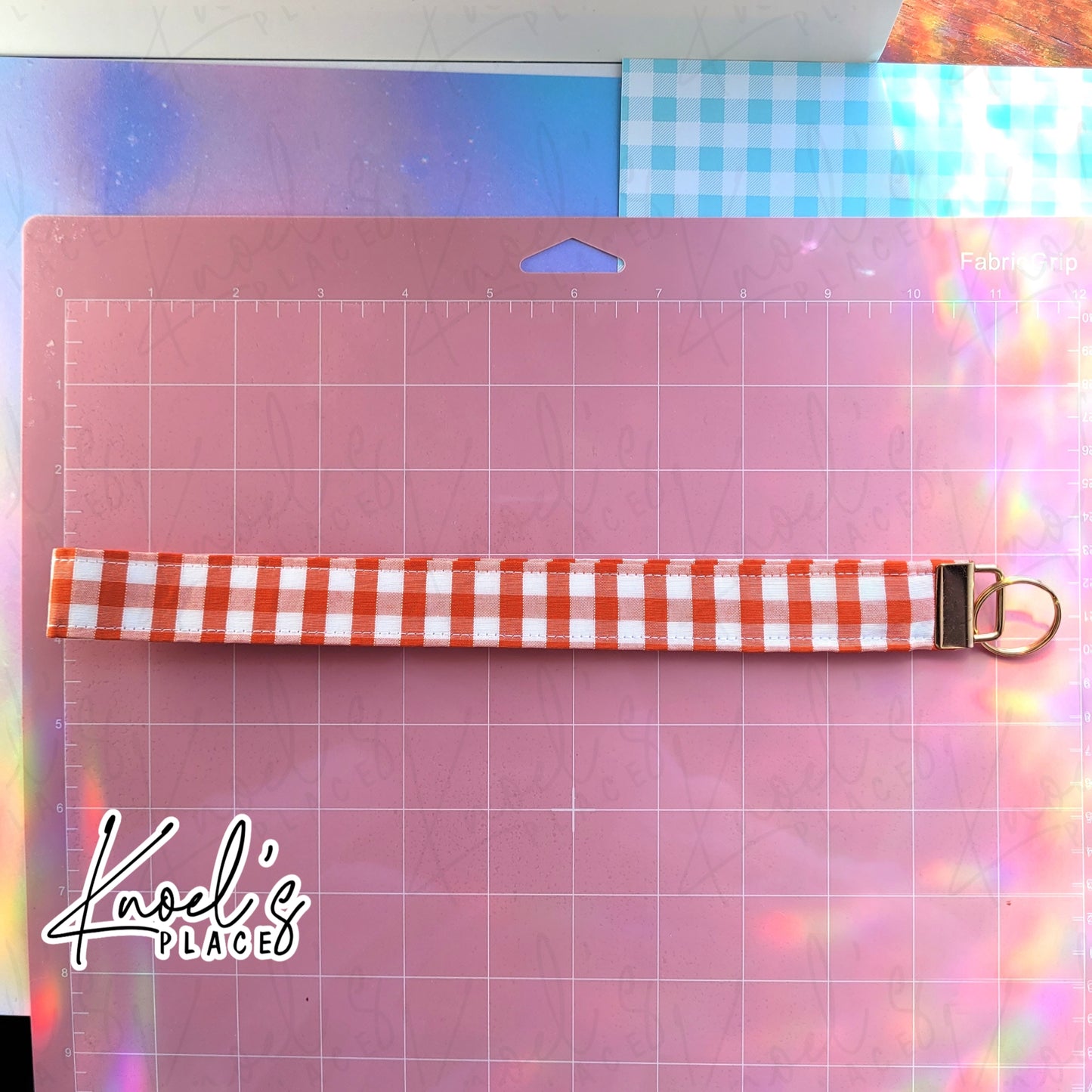 Marmalade (Orange) | Neon Picnic Gingham Wristlet Keychain