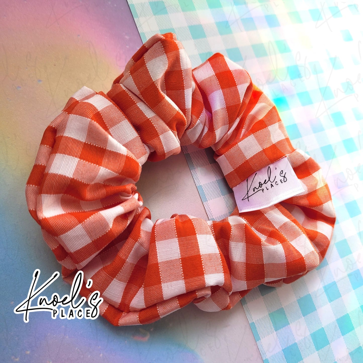 Marmalade (Orange) | Neon Picnic Gingham Handmade Cotton Scrunchie
