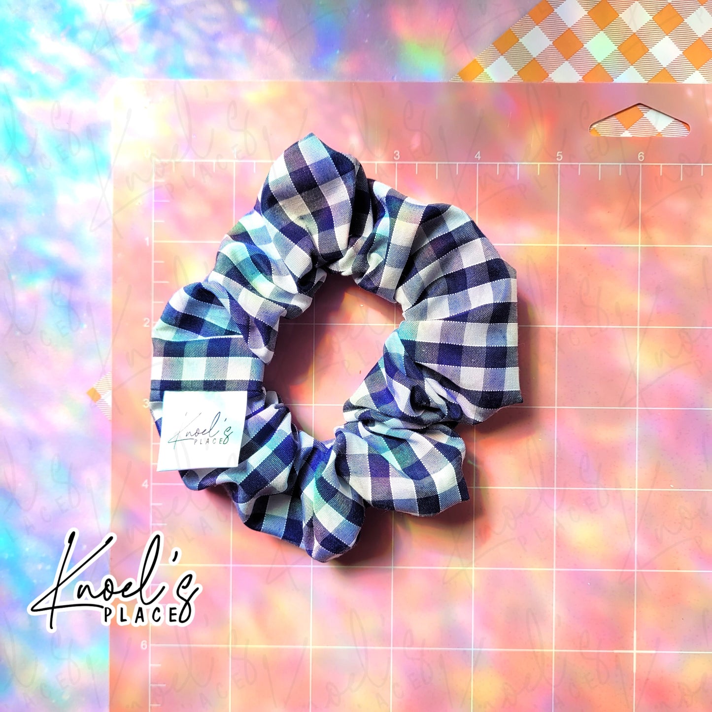 Midnight Snack (Navy) | Neon Picnic Gingham Handmade Cotton Scrunchie