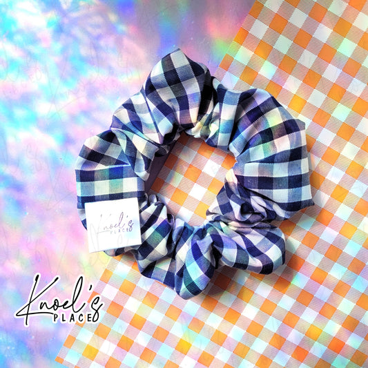 Midnight Snack (Navy) | Neon Picnic Gingham Handmade Cotton Scrunchie