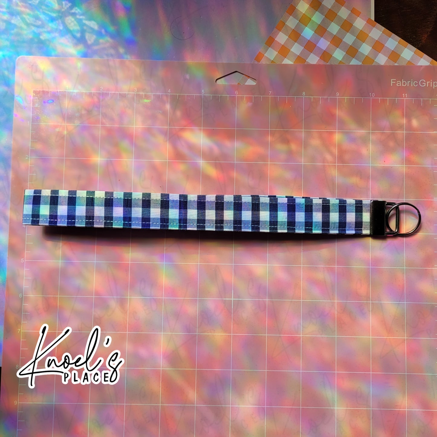 Midnight Snack (Navy) | Neon Picnic Gingham Wristlet Keychain