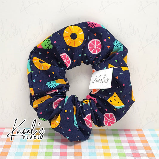 Navy Neon Picnic Handmade Cotton Scrunchie