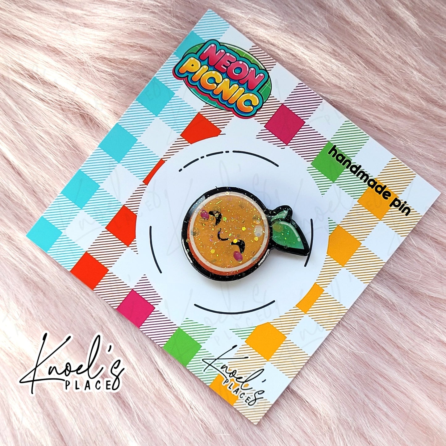 Clem Orange Pin | Neon Picnic Character Handmade Pin