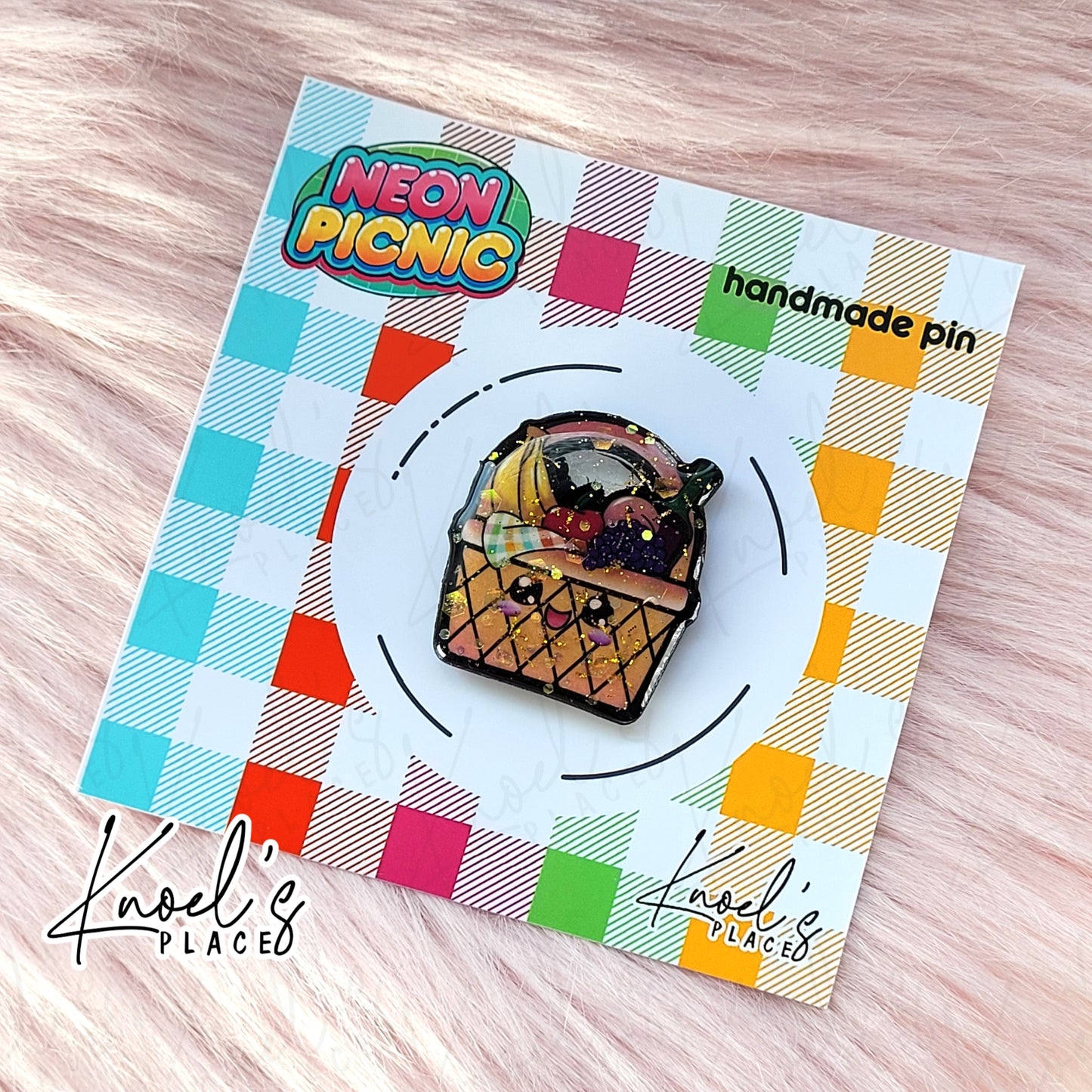 Snax the Picnic Basket Pin | Neon Picnic Character Handmade Pin