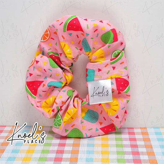 Pink Neon Picnic Handmade Cotton Scrunchie