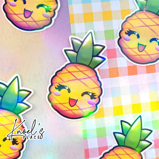 Pippa Pineapple Holographic Vinyl Sticker Decal | Neon Picnic