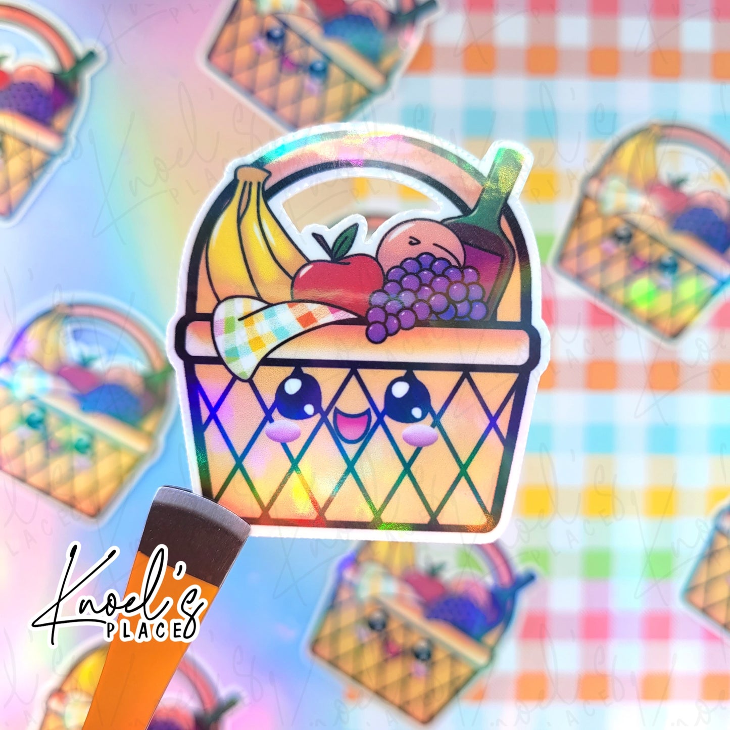 Snax Picnic Basket Holographic Vinyl Sticker Decal | Neon Picnic
