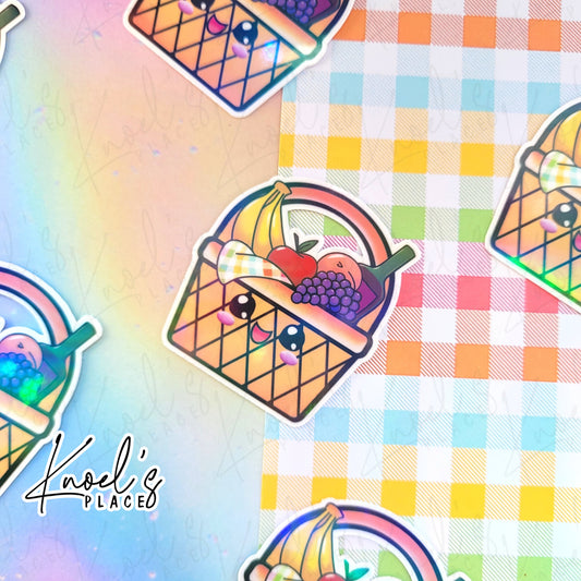 Snax Picnic Basket Holographic Vinyl Sticker Decal | Neon Picnic