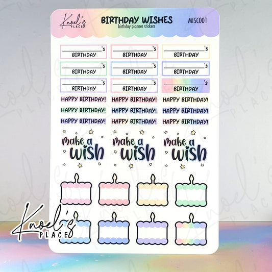 Birthday Wishes Pastel Planner Sticker Sheet