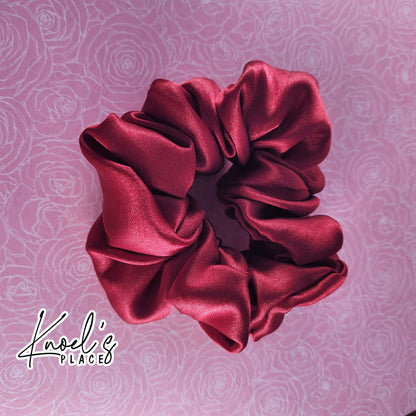 Ruby Red Handmade Scrunchies | Double-Layer Satin & Chiffon Oversized or Single Layer Satin Hair Ties