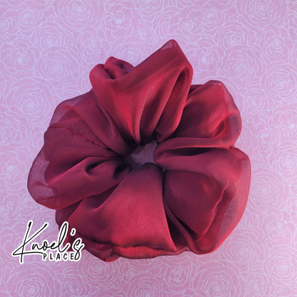 Ruby Red Handmade Scrunchies | Double-Layer Satin & Chiffon Oversized or Single Layer Satin Hair Ties