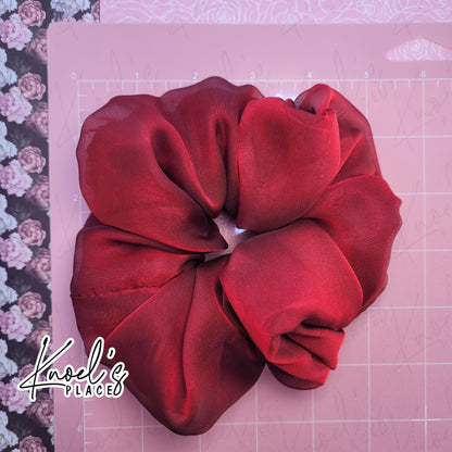 Ruby Red Handmade Scrunchies | Double-Layer Satin & Chiffon Oversized or Single Layer Satin Hair Ties
