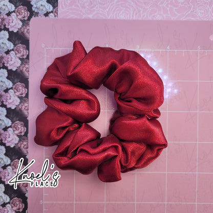 Ruby Red Handmade Scrunchies | Double-Layer Satin & Chiffon Oversized or Single Layer Satin Hair Ties