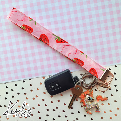 Strawberry Splash | Handmade Wristlet Keychain Accessory | Stylish Wrist Strap for Keys or Purse
