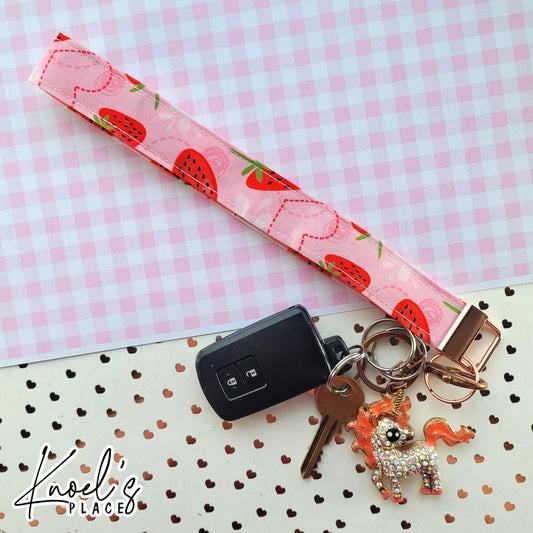 Strawberry Splash | Handmade Wristlet Keychain Accessory | Stylish Wrist Strap for Keys or Purse