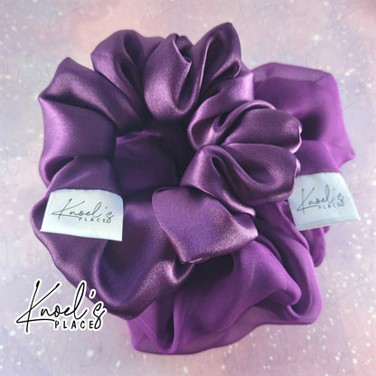 Amethyst Purple Handmade Scrunchies | Double-Layer Satin & Chiffon Oversized or Single Layer Satin Hair Ties | Luxury Hair Accessory